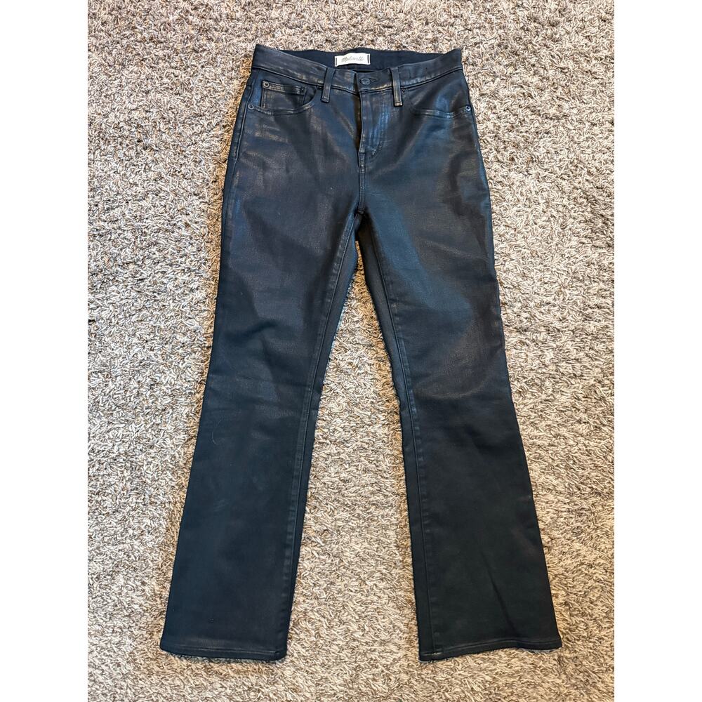 Madewell Mid Rise Kick Out Jeans Black Size 26 Straight Leg Shiny Cotton